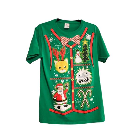 Dec.25th Men’s Ugly Christmas T-Shirt Green Crewneck Short Sleeve Size Small - Picture 1 of 8